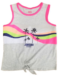 Justice Girls Neon Pink Palm Tree Surf Sleeveless Shirt Tank Top