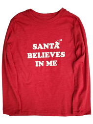 Boys Red Santa Believes In Me Christmas Holiday Long Sleeve Shirt