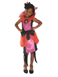 Girls Satiny Pink Black & Red Vogue Devil Dress Halloween Costume