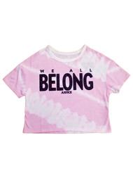 Justice Girls Pink & White Tie Dye We All Belong T-Shirt Tee Shirt