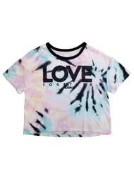 Justice Girls Pink Black Blue Tie Dye Love Together T-Shirt Tee Shirt