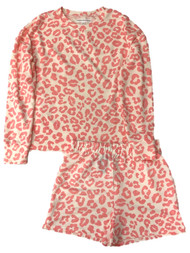 Womens Pink Leopard Print Kiss Pajamas Long Sleeve Tee & Shorts Sleep Set