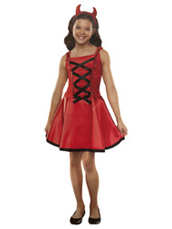 Girls Satiny Red Ribbon Devil Dress Halloween Costume Small (4-6)