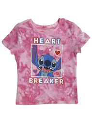 Disney Girls Pink Tie Dye Stitch Heart Breaker Valentines Shirt