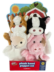 Play Right Plush Hand Puppets Barnyard Farm Friends Pig Cow Horse Lamb Set of 4