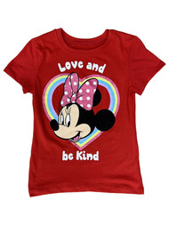 Disney Girls Minnie Mouse Love & Be Kind Red Valentines Day Shirt