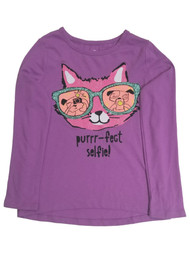 Girls Purple & Pink Purr-fect Selfie Cat Kitten Dog T-Shirt Tee Shirt