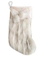 Fuzzy Cream & Tan Velvet Cuff Plush Beige Christmas Holiday Stocking With Poms