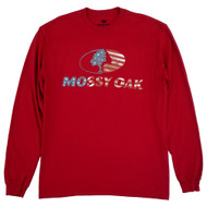 Mossy Oak Mens Cardinal Red Long Sleeve Patriotic Hunting Graphic T-Shirt