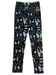 Justice Girls Black Pink & Blue Butterfly Print Leggings Stretch Pants