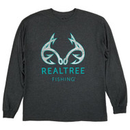 Realtree Fishing Mens Dark Gray Heather Long Sleeve Crew Graphic Tee T-Shirt