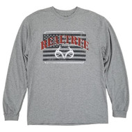 Realtree Mens Gray Heather Long Sleeve US Flag Graphic Hunting T-Shirt