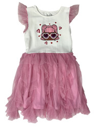 Girls LOL Surprise Valentines White & Pink T-Shirt Style Tulle Dress