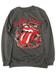 Womens Distressed Gray Floral Rolling Stones Sweat Shirt Sweatshirt