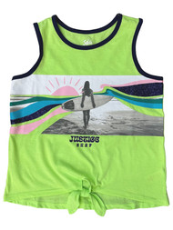 Justice Girls Neon Lime Green Surf Beach Sleeveless T-Shirt Tank Top