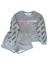 Justice Girls Gray Nap Game Pajamas Lounge Sleep Set Shirt & Shorts