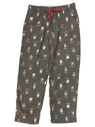Womens Soft Gray Flannel Holiday Puppy Dog Sleep Pants Pajama Bottoms