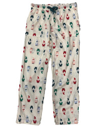 Womens Soft Ivory Flannel Holiday Gnomes Sleep Pants Pajama Bottoms