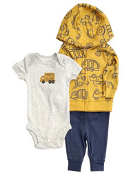 Carters Infant Boys 3pc Zip Up Jacket Little Mover Bodysuit & Pants Set