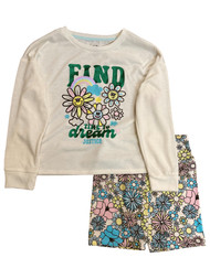 Justice Girls Green Find Time To Dream Flowers Pajamas Sleep Set Shirt Shorts