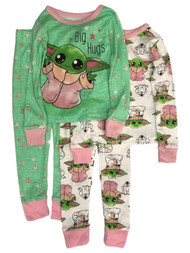 Star Wars Girls 4pc Baby Yoda Mandalorian Long Sleeve Pajamas Sleep Set 4