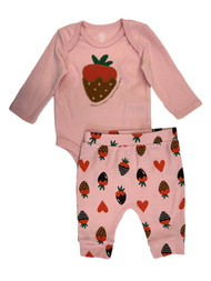 Infant Girls Pink Chocolate Strawberry Valentines Bodysuit & Legging Set