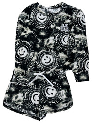 Justice Girls Black White Tie Dye Smile Pajama Lounge Sleep Set