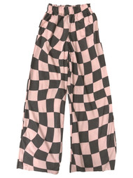 Womens Pink & Gray Checkered Print Wide Leg Knit Sweat Pants