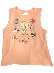 Looney tunes Womens (Juniors) Orange Tweety Tank Top Tee Shirt T-Shirt