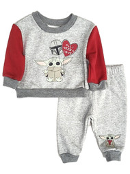 Infant Boys 2pc Gray Star Wars Yoda Valentine Outfit Sweatshirt & Pants Set