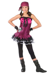 Fun World Girls Pink & Black Striped Skull Pirate Tutu Dress Costume