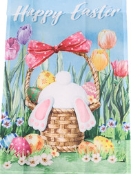 Blue Floral Tulips Happy Easter Bunny Rabbit Decorative Garden Flag 12 by 18