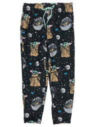 Star Wars Womens Black Velvet Baby Yoda Joggers Sleep Pant Pajama Bottom