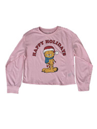 Girls Garfield Happy Holidays Long Sleeve Semi Crop Christmas Shirt