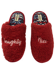 Dearfoams Womens Plush Red Sherpa Naughty & Nice Holiday Slippers