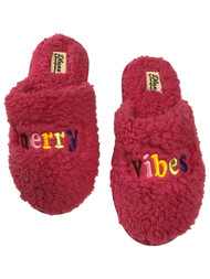 Dearfoams Womens Plush Pink Merry Vibes Holiday Slippers