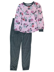 Disney Minnie Mouse Pink & Gray Pajama Shirt & Pants Sleep Set Pajamas L (10/12)