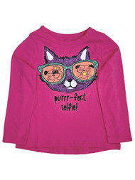 Toddler Girls Pink Purple Cat Purr-fect Selfie Long Sleeve T-Shirt Tee Shirt
