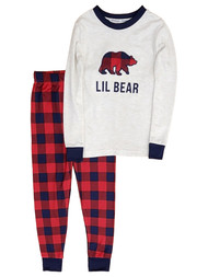 Dearfoams Boys & Girls Lil Bear Plaid Long Sleeve Shirt & Pants Pajama Set
