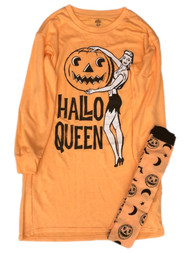 Womens Orange HalloQueen Halloween Nightgown Sleepshirt & Socks Set