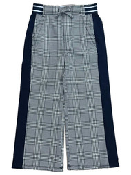 Girls Black White & Navy Blue Houndstooth Plaid Wide Leg Varsity Pants