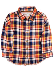 Toddler Boys Orange & Blue Plaid Long Sleeve Button Down Shirt 3T