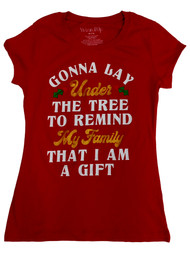 Junior Womens Red I'm a Christmas Gift Holiday Tee T-Shirt