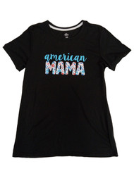 Womens Black Floral American Mama Patriotic T-Shirt Tee-Shirt