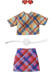 Barbie Fashions Doll Clothes with Plaid Crop-Top, Mini Skirt & Accessories