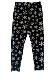 Junior Womens Black & White Snowflake Holiday Leggings Stretch Pants