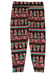Junior Womens Black & Red Christmas Santa Kitty Cat Holiday Leggings