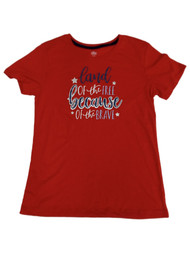 Womens Red Patriotic Land of the Free Because of the Brave  Tee-Shirt