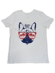 Lee Womens Off-White Summer Vibes Patriotic Dog Tee Shirt T-Shirt