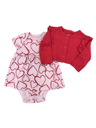 Infant Girls 2 Piece Pink & Red Heart Valentines Bodysuit Dress & Button Up
